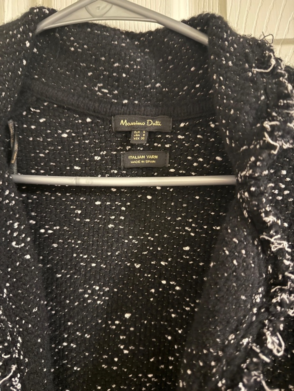 Massimo Dutti Black Bouclé Open-Front Cardigan with Fringe Trim - Picture 3 of 4